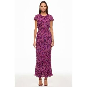 B27 Ciao Lucia Lili Maxi Dress XS Purple Floral Ruffle Cap Sleeve Formal Gala